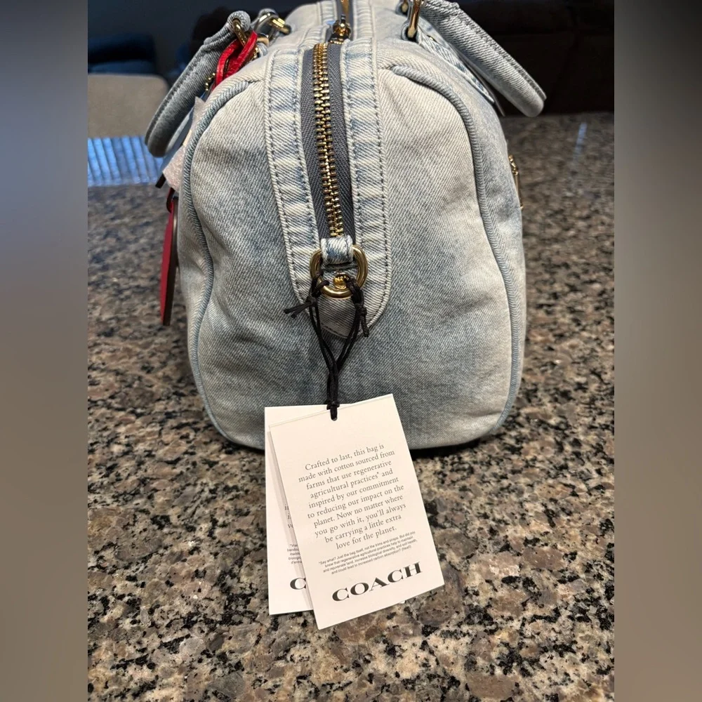 COACH ROWAN LARGE SATCHEL DENIM BAG WITH CHARMS (FREE DENIM WALLET INCLUDED) - Picture 7 of 14